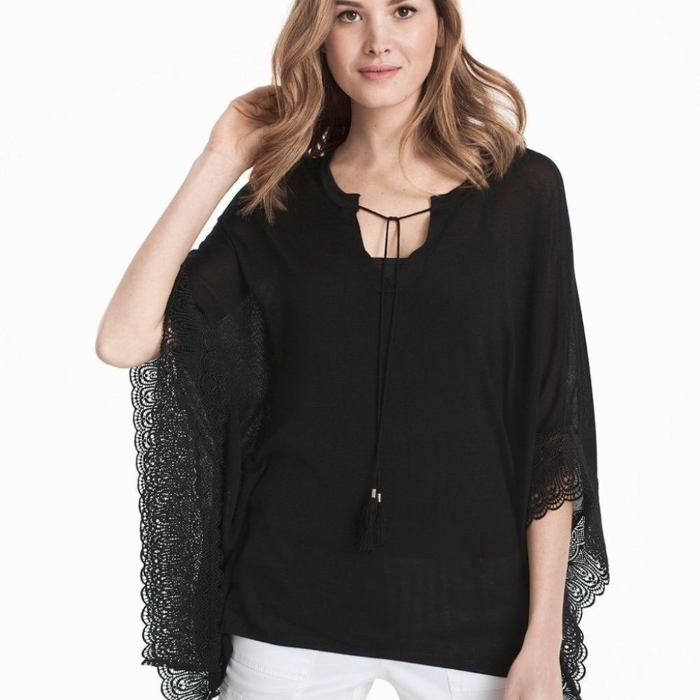 WHBM Butterly Lace Pullover Sweater in black size xs